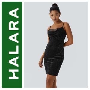 HALARA Black Sheer Cowl Neck Adjustable Strap Velvet
Bodycon Mini Slip Dress